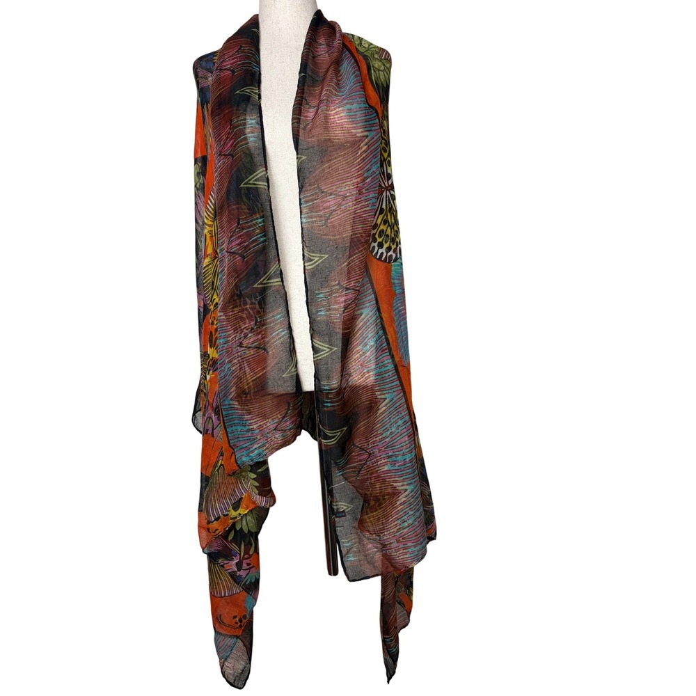 Butterfly Animal Print Oversized Scarf Orange Yellow Sheer Wrap Shawl
